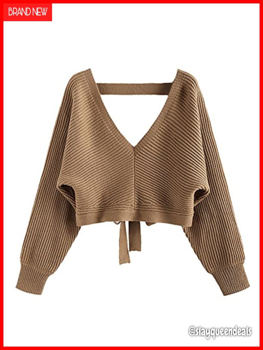 Cropped Ribbed Knit Pullover Sweater Loose Fit Batwing Sleeve